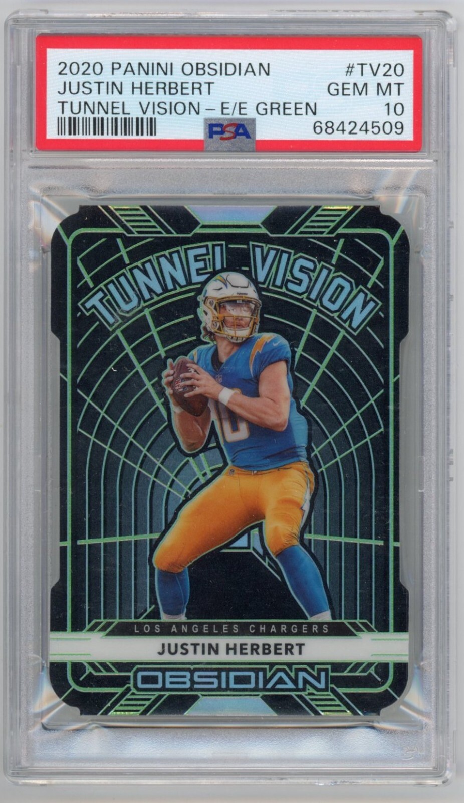 Justin Herbert Panini Obsidian Tunnel Vision #TV20 Electric Etch-Green