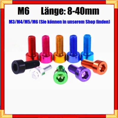 Zylinderschrauben M6 Innensechskant Farbig Aluminum Alloy Eloxiert 8-40mm Länge - Bild 1 von 4