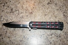 9" BLACK RED E-Z OPEN TACTICAL Combat Spring Open Assisted Pocket Knife NEW