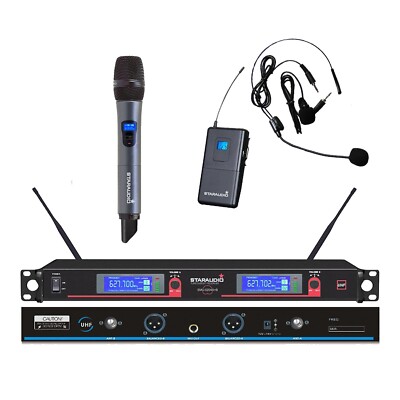 2CH UHF Wireless KTV Microphone System Handheld Headset Lapel Audio Microphone