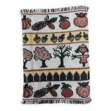 Wooven Tapestry Country Farmhouse Table Runner 70 x 13 in Fringe Edges