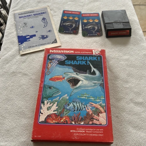 INTELLIVISION Mattel  Shark ! Shark ! Cartridge & Instructions w/ Box 2 overlays