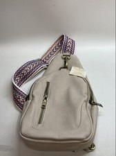 Altar'd State Bone Faux Leather Sling Bag Crossbody Woven Chevron Strap NWT