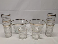 Bartlett Collins Golden Grapes 2 Bowls/ Bucket Cream Sugar & 6 Glasses 