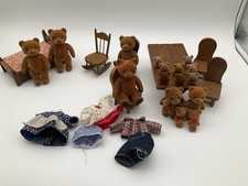 Vintage Teddy Bear Story Lot Applause Flocked Bears Clothes Furniture 10 minis