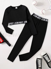 Children's clothing girls' fashion set with English printed round neck long