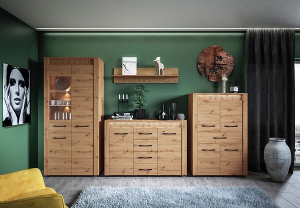 Wohnwand Anbauwand Schrankwand 4-Teilig Artisan Eiche Mdf Inkl. Led 77070309-image