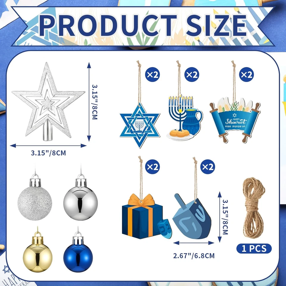 24英寸迷你白色光明节树装饰桌面光明节树带灯,10件装 — 第 3/4 张图片