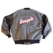 Rare Vintage Snapple Varsity Colorblock Embroidered Jacket Leather Sleeves XL