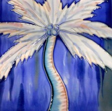 Palm tree hand painted ceramic art tile 6 x 6 inches with fiberboard back