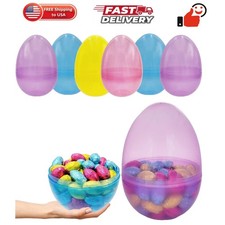 6" Inch Fillable Easter Eggs 6-Pack Jumbo Translucent, Colorful Plastic Jumbo...