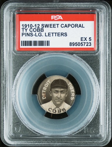 1910-12 Sweet Caporal TY COBB Pins LG. Large Letters PSA 5 Tigers HOF cc23