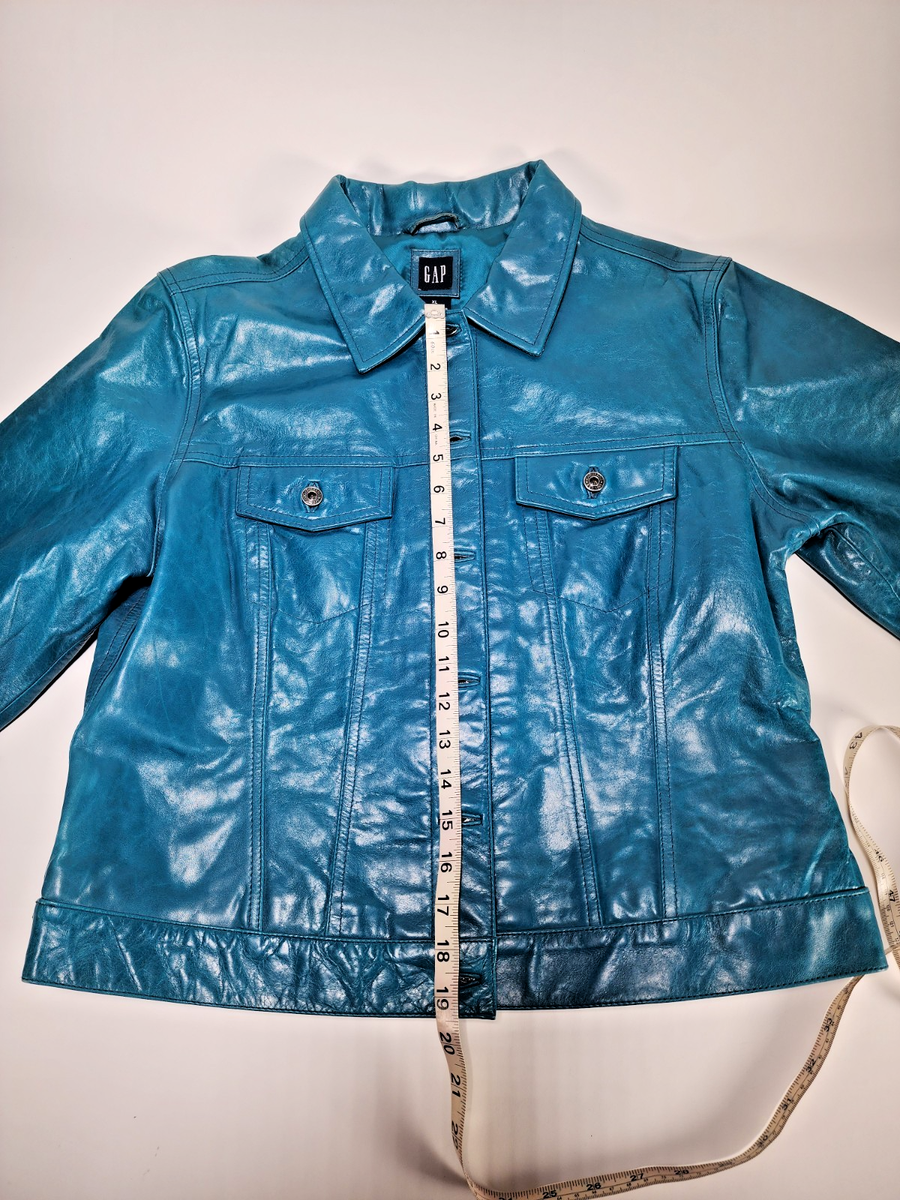 Vintage GAP Leather Jacket Teal Blue Women's XL 2000 Genuine