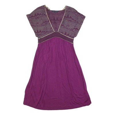 French Connection Damen lila & weinrot Tag Baumwollmischung Kleid UK 12 V-Ausschnitt kurz