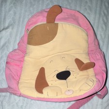 Pink Canvas Kids Backpack with Dog Face, Adjustable Straps, Toddler Mini size