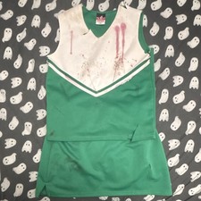 Zombie Costume - Green Cheerleader Outfit Top & Skirt Polyester Stretch Size S