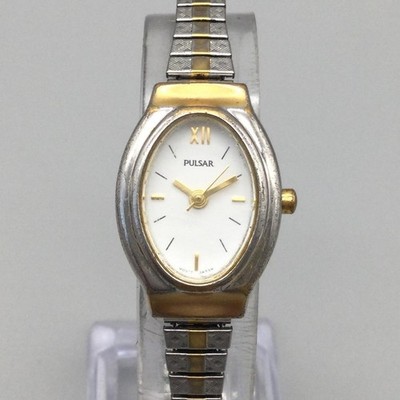 Vintage Pulsar Women Watch 19mm Oval Two Tone Stretch Band V501-X229 New Battery