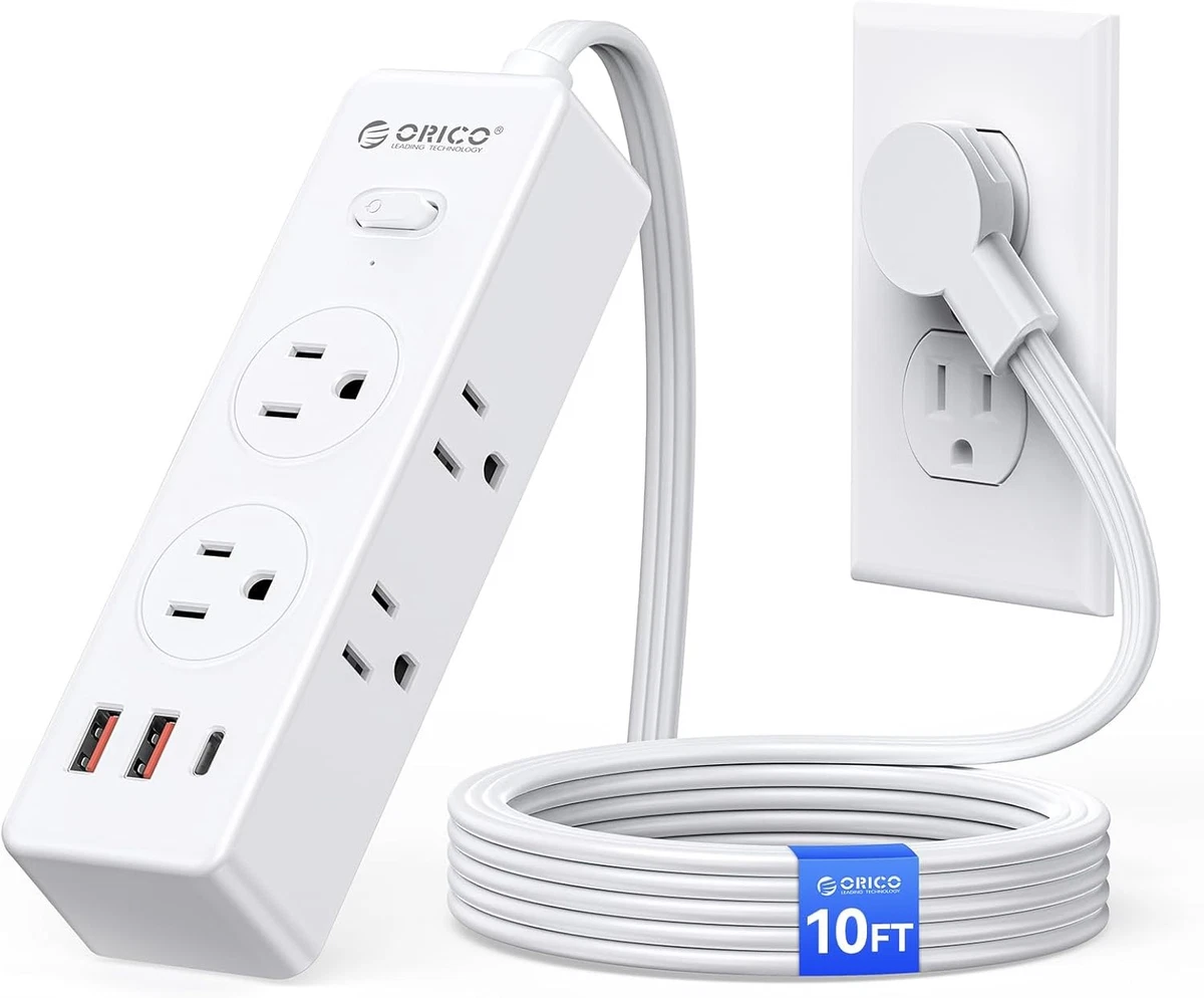Regleta Cubo ORION91oficial 7 En 1 – 3 Enchufes, 2 USB-A Y 2 USB-C, Pantalla LCD, Protección Contra Sobretensiones, Cable De 1.5m, Carga Rápida, Blanco