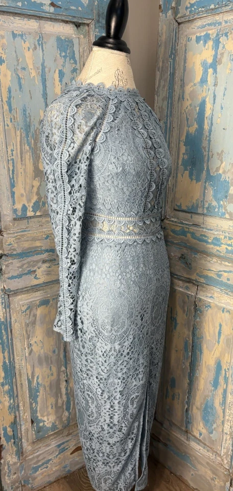 VESTIDO DE ENCAJE AZUL ASOS Manga Larga EE. UU. Talla 4 Foto 4 de 4