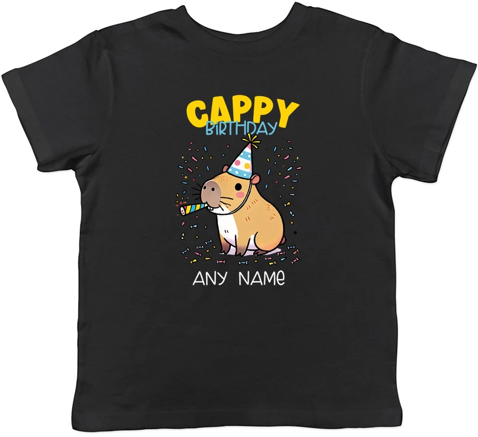 BABY ORIGINALS Personalised Happy Cappy Birthday Capybara Kids T-Shirt Boys Girls Gift