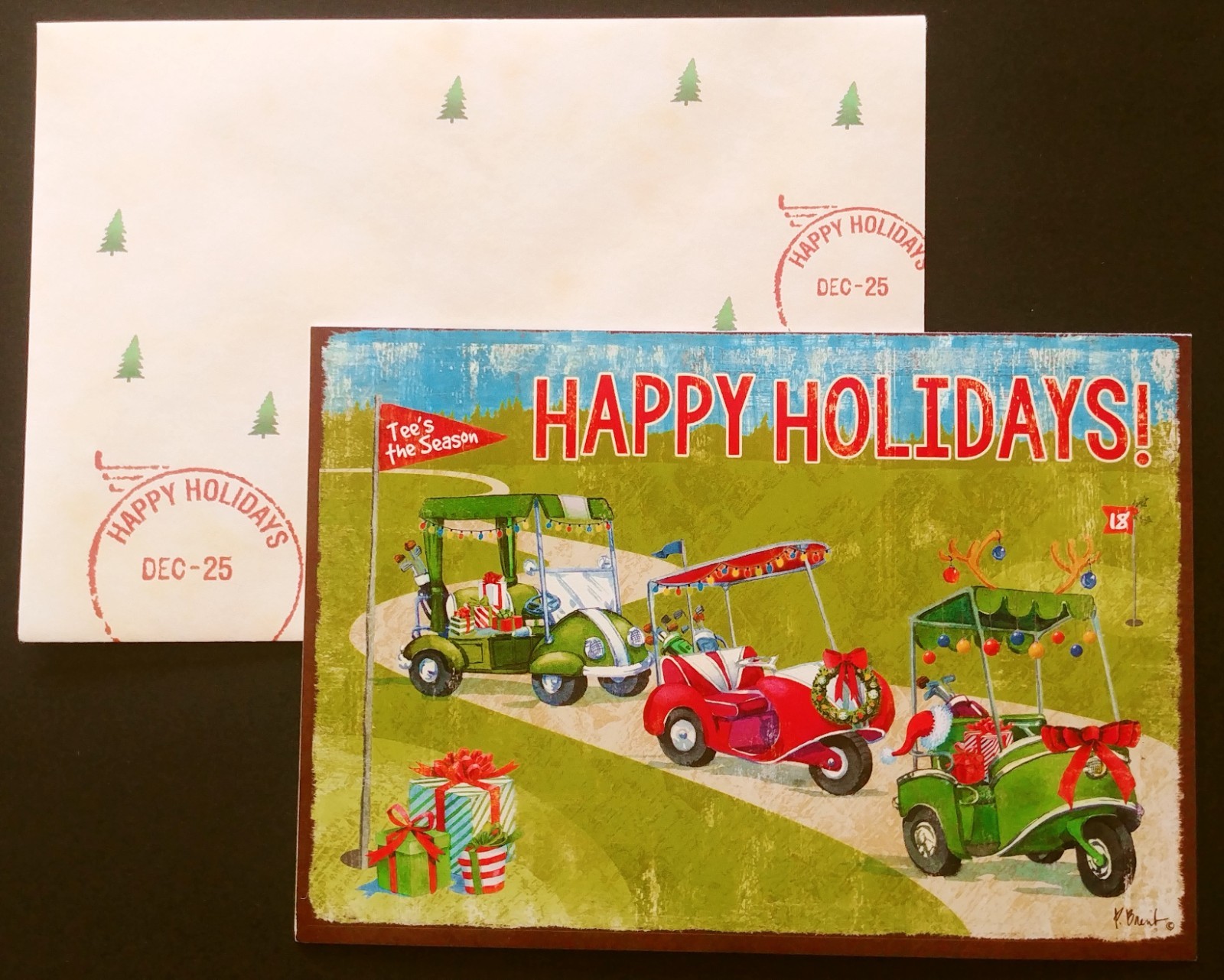 "Flamingo-Rolling", (3) Leanin Tree Christmas, New Yr Cards, New & (3) Envelopes