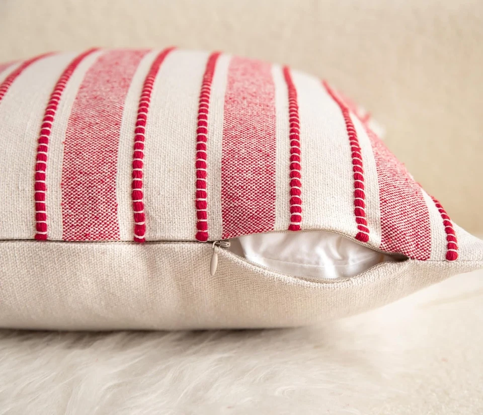 Fundas de Almohada de Navidad, Funda de Almohada Boho Roja Texturizada, Fundas de Almohada 20 X 20 In Foto 4 de 4