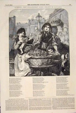 Original Old Antique Print Gavarni Strawberry Girl Mackay Song Poem 1849 19th