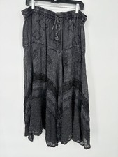 Vintage Papillon Stone Wash Embroidered Midi Skirt Large Black Witchy Dark Fairy