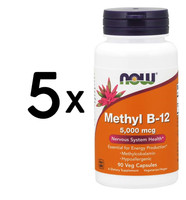 5 X NOW Foods Methyl B-12, 5000Mcg - 90 Vcaps (211,00 Eur/Kg)