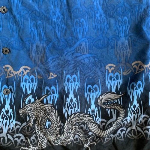 Breakdown Men's 2XL Dragon Button Up Shirt Blue Tribal Print Polyester - Picture 5 of 5