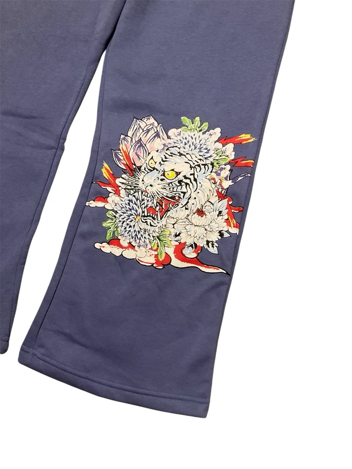 NWT Ed Hardy Sweatpants Women’s Size L Blue Wide Leg White Tiger Lotus - Image 4 of 4