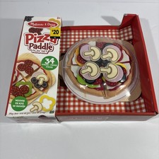 Melissa  Doug Wooden Double-Sided Pizza Paddle PlaysetTopping 34 Piece Sealed