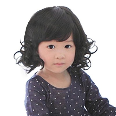 Black Curly Wigs for Kids Child Bangs Heat 1 Count (Pack of 1), 