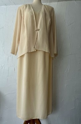 R&M Richard s 2PC DRESS & Studded Cardigan  USA Cream Yellow Pencil Lined 20W