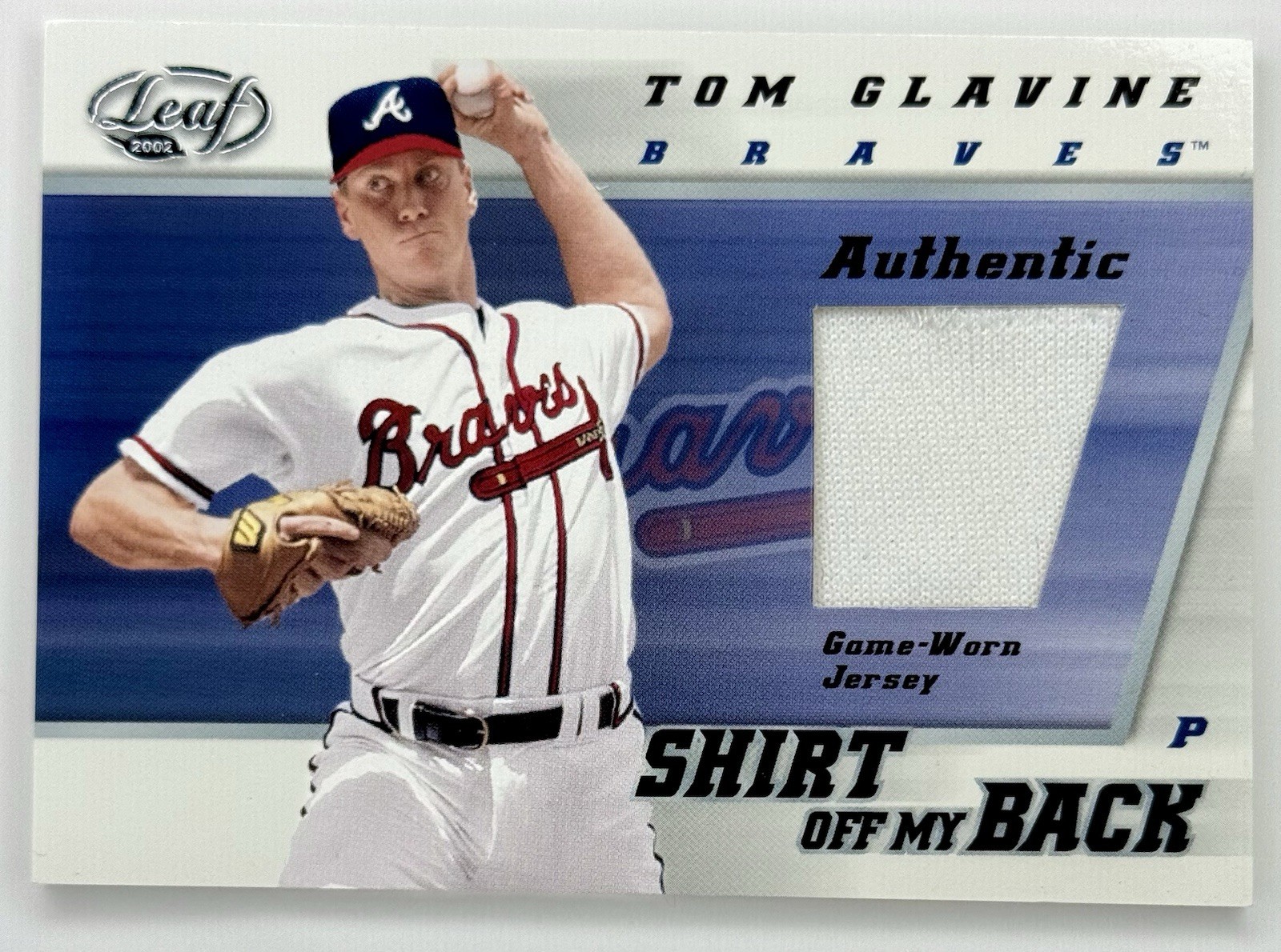 2002 Leaf Donruss Shirt Off My Back Tom Glavine Game Used Jersey Card #SB-TGL