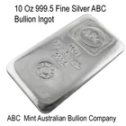 10 Troy Oz 999.5 Fine Silver Bullion ABC Mint Certified Ingot Bar ABC Gift Pouch
