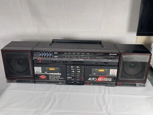 SHARP QT-93 Vintage 1987 Boombox Dual Cassette Auto Reverse TESTED