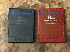 Lot of 2 PS2 Official MagicGate 8mb Memory Card Red  Black SCPH-10020 Tested