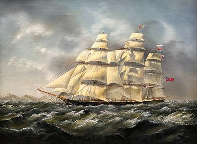 Zeitgenössische Meereslandschaft Ölgemälde Schiff American Sailing Clipper Flying Cloud