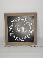 Wooden Farmhouse Sign WREATH FAITH 10.25" x 10.25"