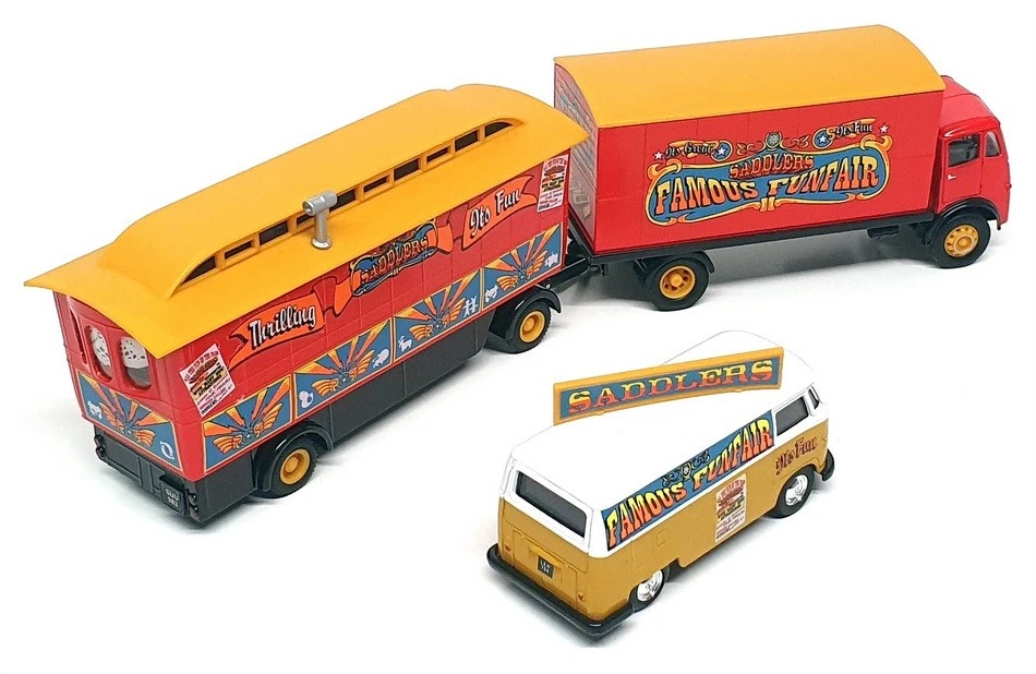 Corgi 1/50 Scale 31702 - ERF Box Van Showman's Caravan VW Van Saddlers Funfair - Image 2 of 4