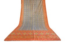 FNC Vintage Blue Sambalpuri Ikat Sarees Handwoven Art Silk Sari Fabric Antique