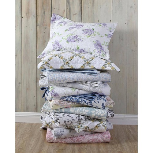 Laura Ashley Quilt Set 3-teilig King Size Wende Blumen Baumwolle schwarz + weiß - Bild 5 von 6