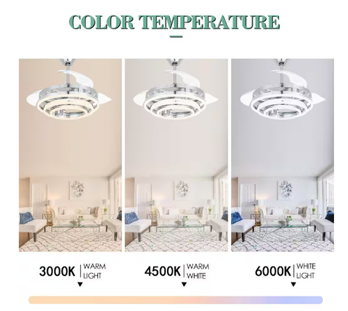 Oaks Aura Wesley 36 in. LED Chrome Retractable Ceiling Fan with Lights & Remote - Picture 7 of 10