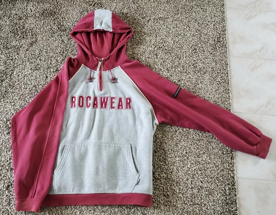 Vintage 2001 Rocawear Pullover Hoodie XL Gray Burgundy Jay Z