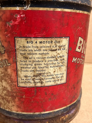 Vintage 1950's Big 4 Quality Motor Oil Five Gallon Metal Can Lou-Bob Chicago, IL - Picture 6 of 12
