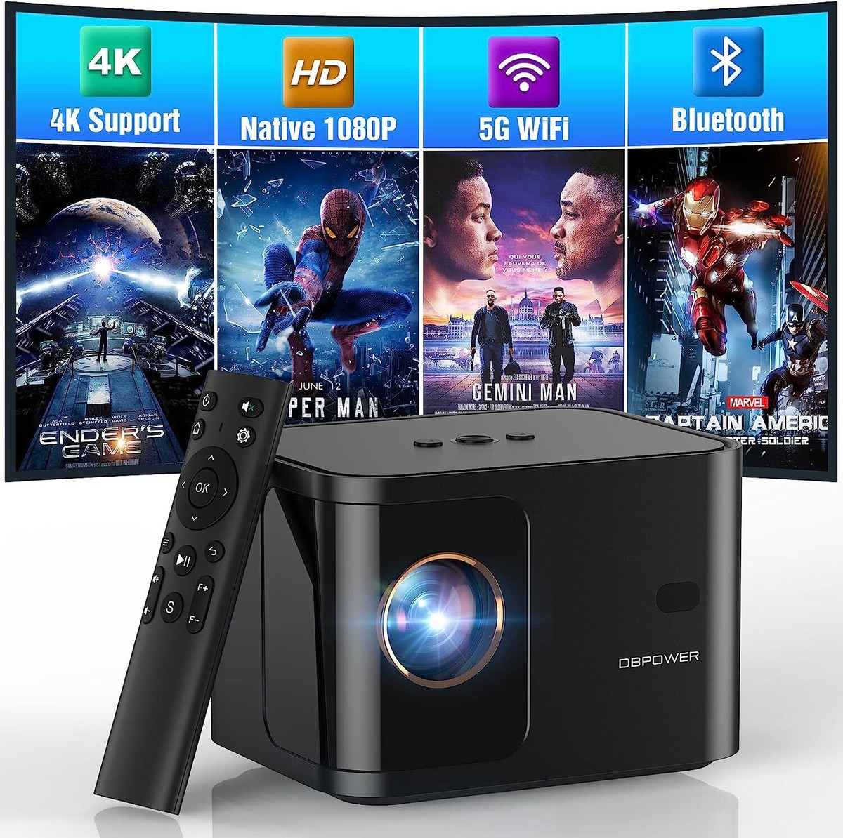 Remote Projector Or Computer Computer Monitor Upgraded WiFi 6 & Bluetooth Projector - 4K HD 1080P ...