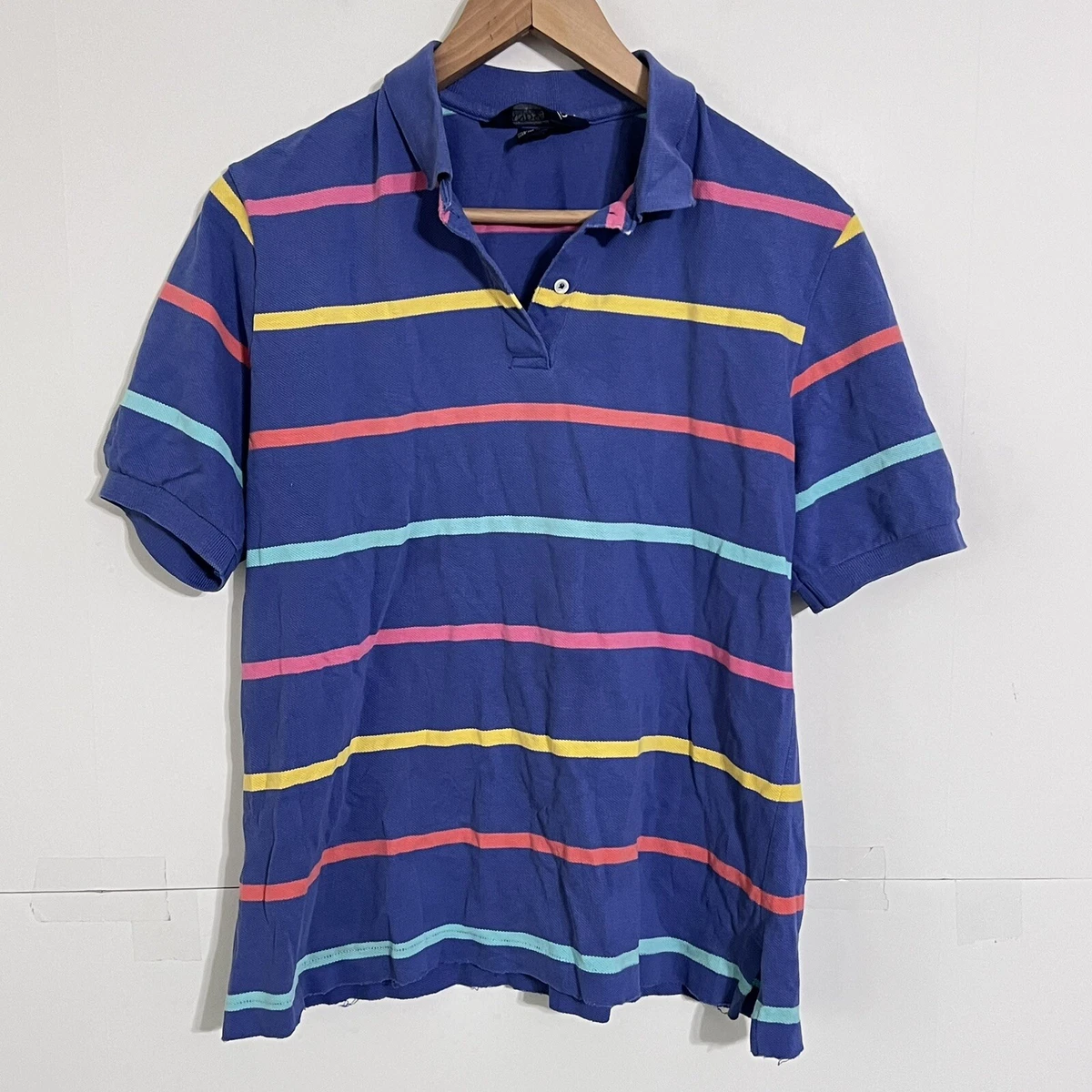 Vintage 90s Lands End Womens Polo Shirt Size L Blue Multicolor