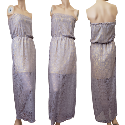 velvet torch womens lace strapless dress ivory/terracotta orange Women's Velvet Torch Laced Strapless Bandeau Dress SZ M Gray Yellow