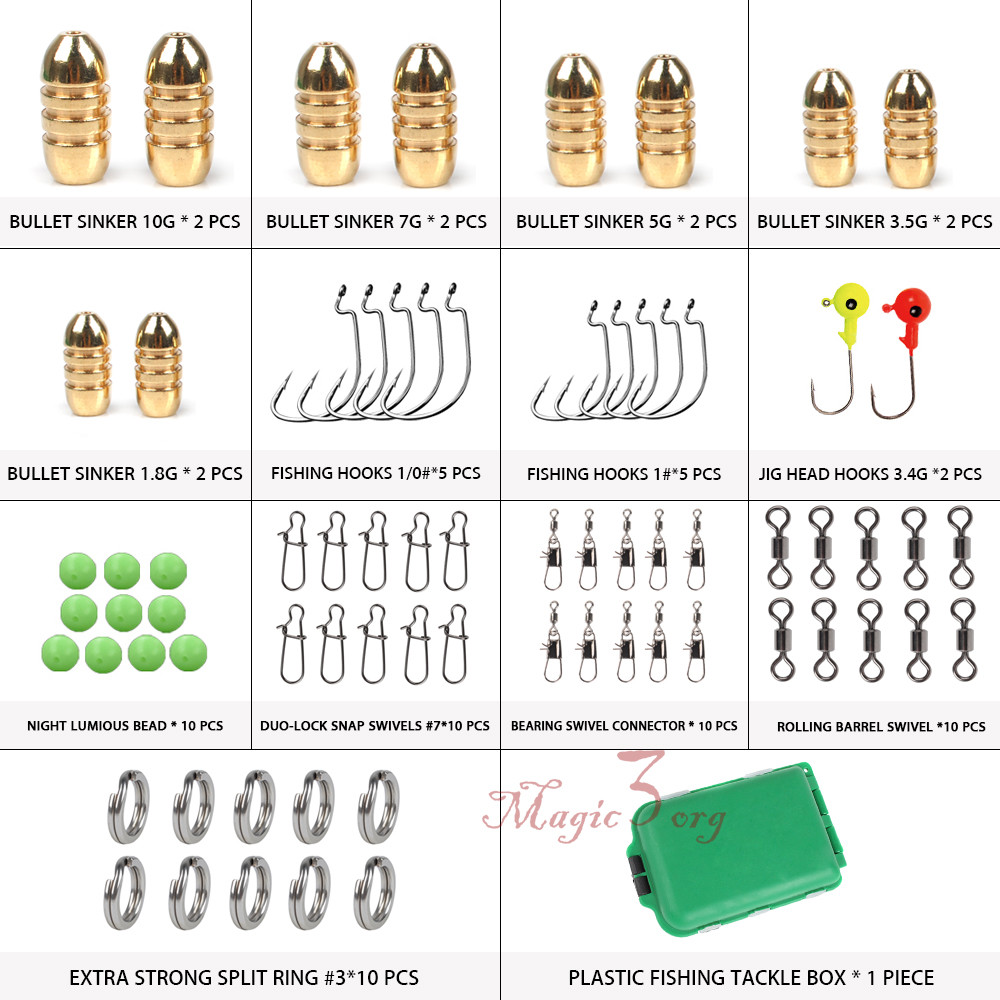 72 Pezzi Kit Texas Rigs – Scatola Accessori Pesca Con Ganci, Girelle E Anelli
